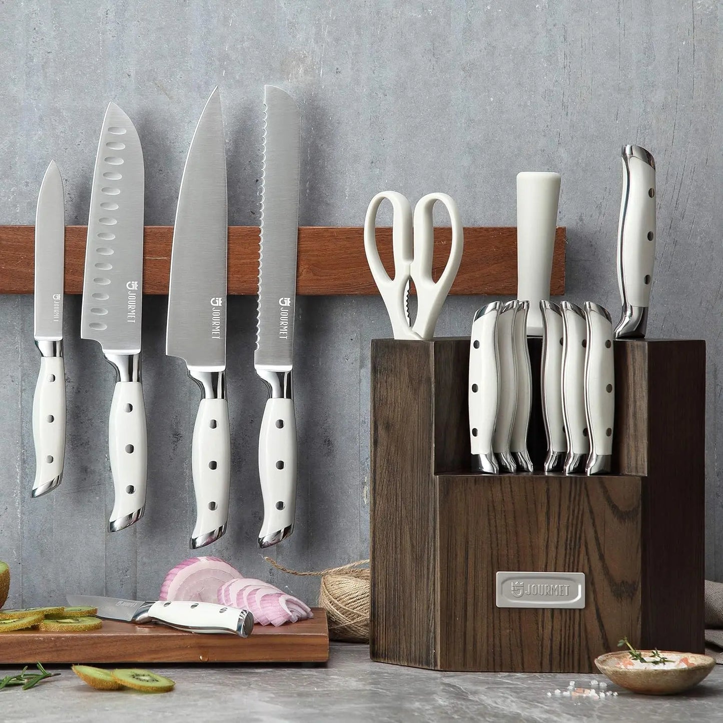 15PC Knife Block Set, High Carbon Stainless Steel Blade