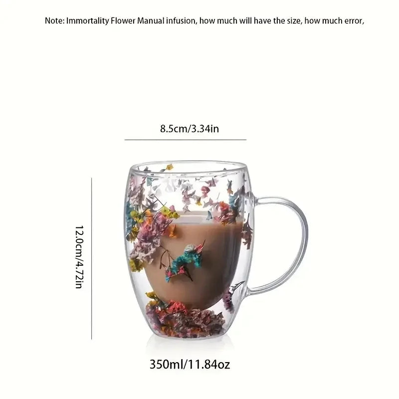 4 pieces, flower inside glass coffee cup, double