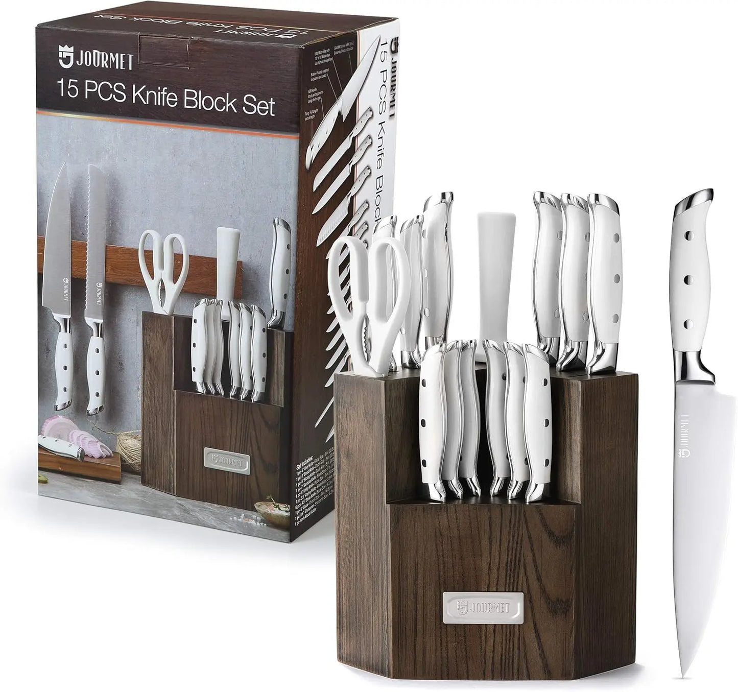 15PC Knife Block Set, High Carbon Stainless Steel Blade