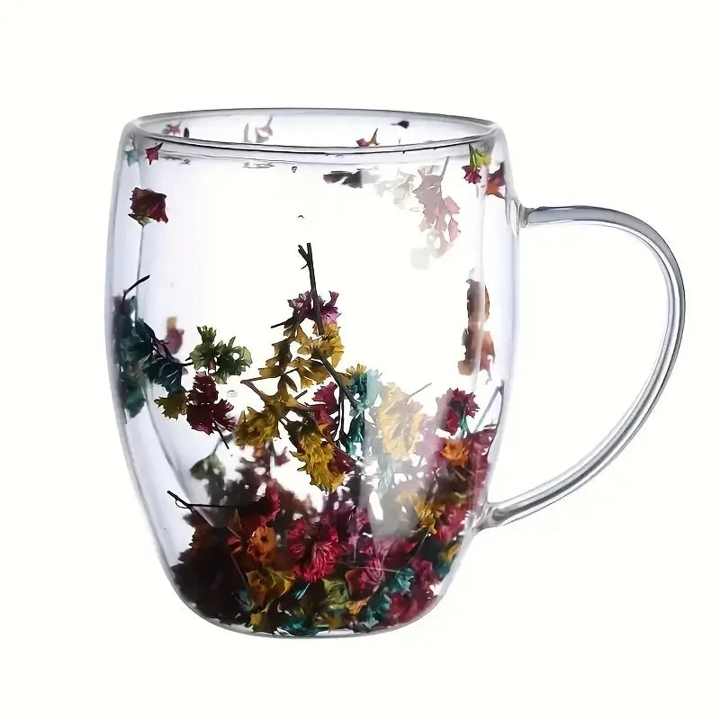 4 pieces, flower inside glass coffee cup, double