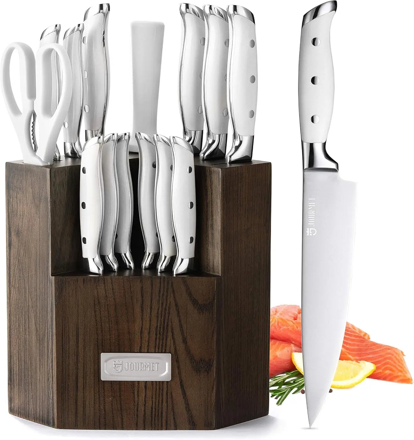 15PC Knife Block Set, High Carbon Stainless Steel Blade