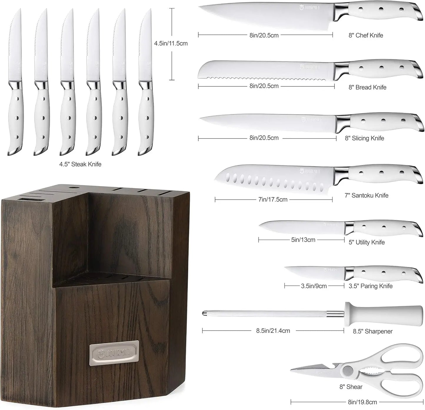 15PC Knife Block Set, High Carbon Stainless Steel Blade