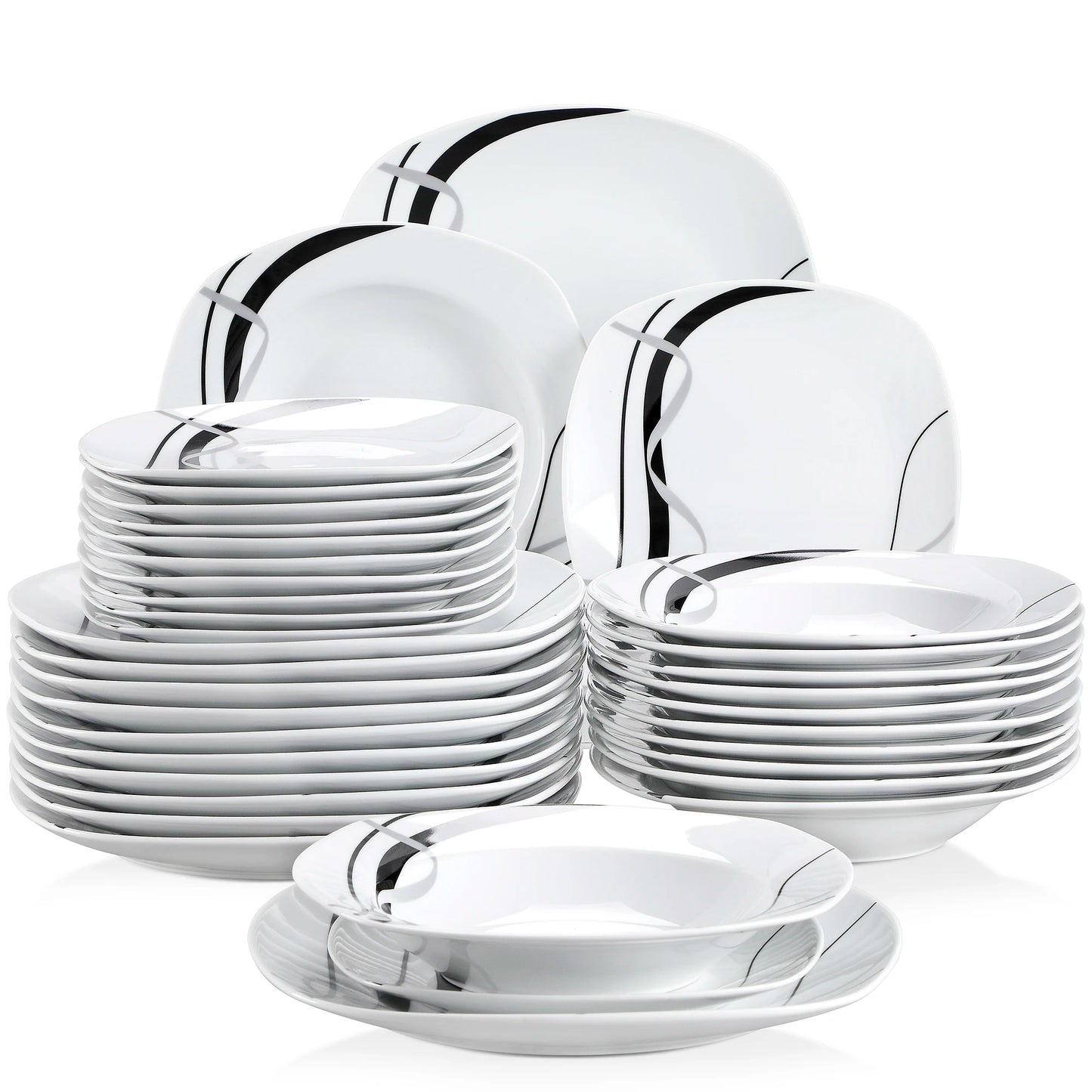 18/36-Piece Porcelain Ceramic Black Line Kitchen Tableware