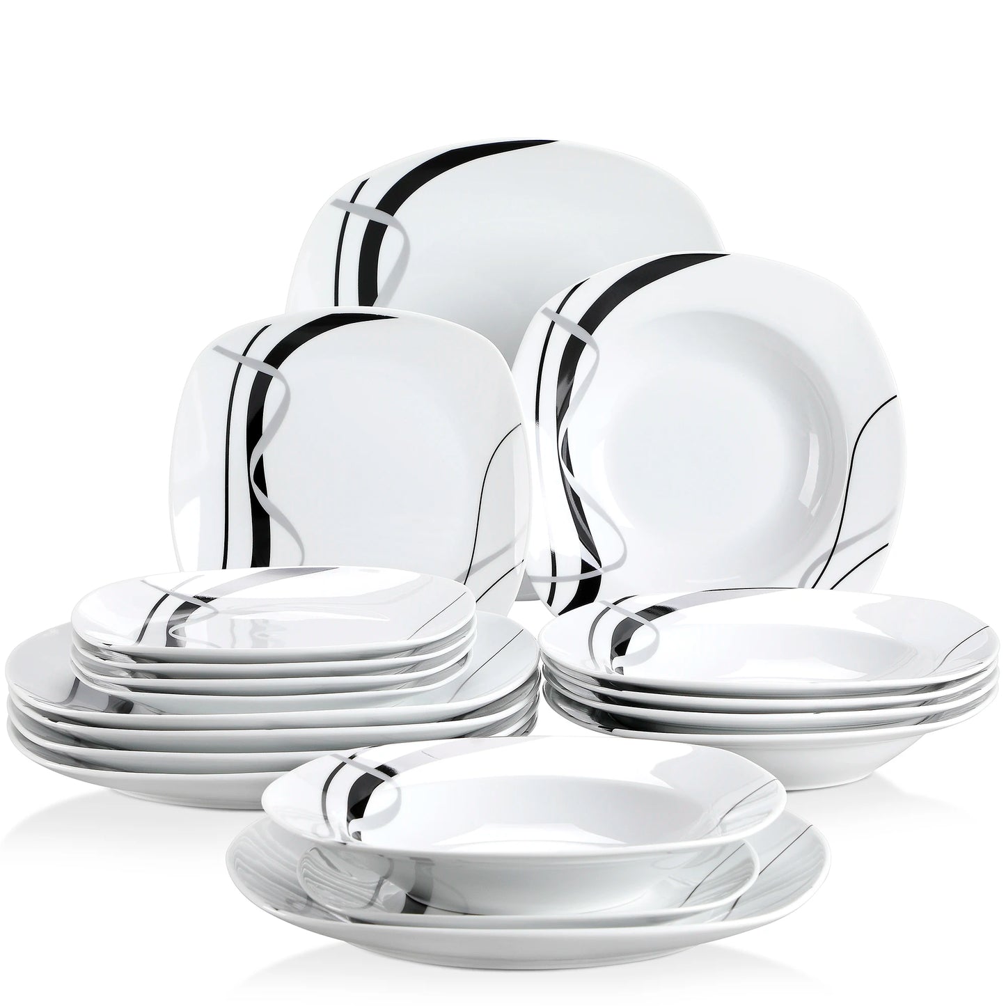 18/36-Piece Porcelain Ceramic Black Line Kitchen Tableware