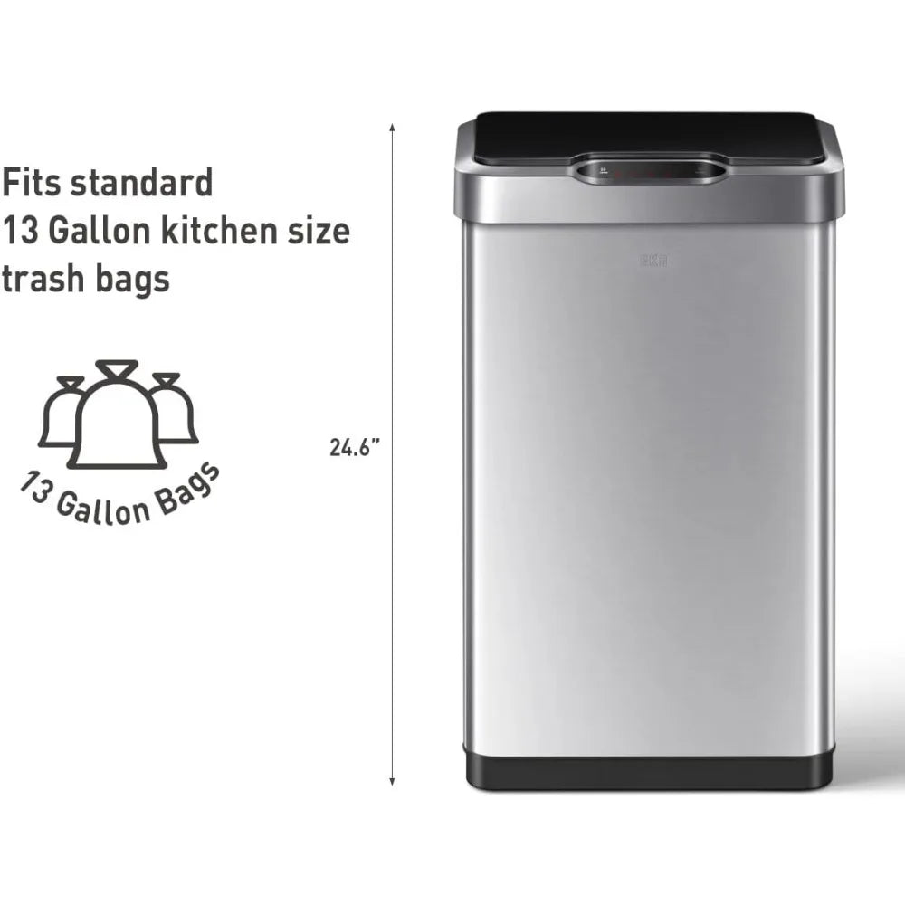 13.2 Gallon Touchless Rectangular Motion Sensor Trash Can