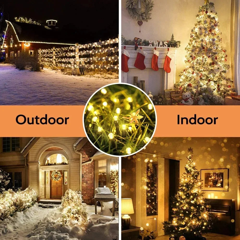 12m Solar Lights Outdoor 100 LED Waterproof Christmas Decorations