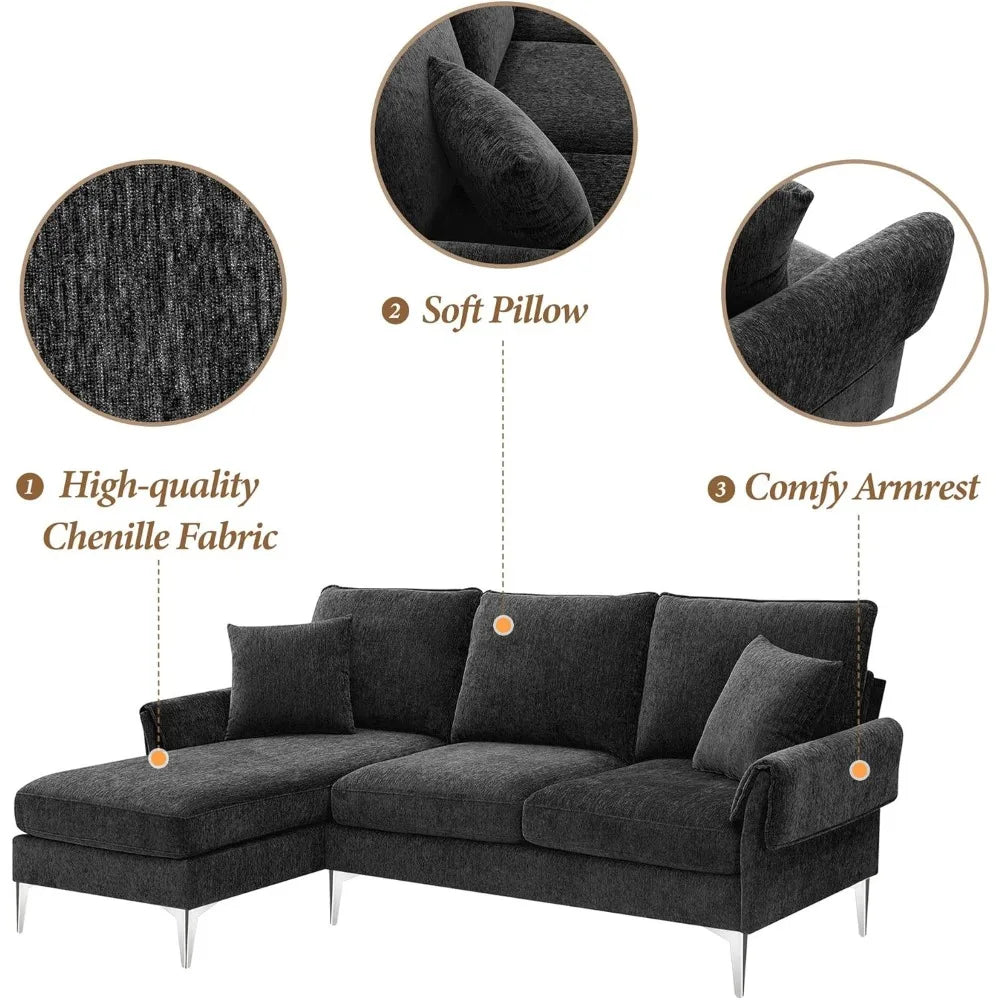 L-Shaped Couch With 2 Pillows Reversible Chaise Lounge.