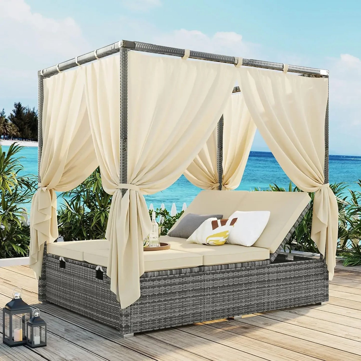 Outdoor Canopy Bed With Adjustable Seats & Four