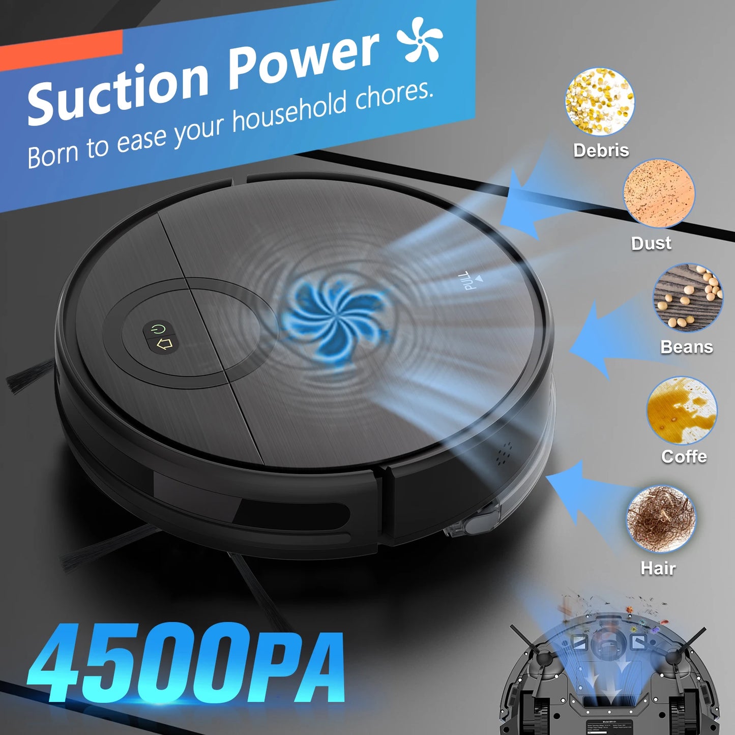 Robot Vacuum Cleaner 4500Pa Smart Home Sweeper Cleaning