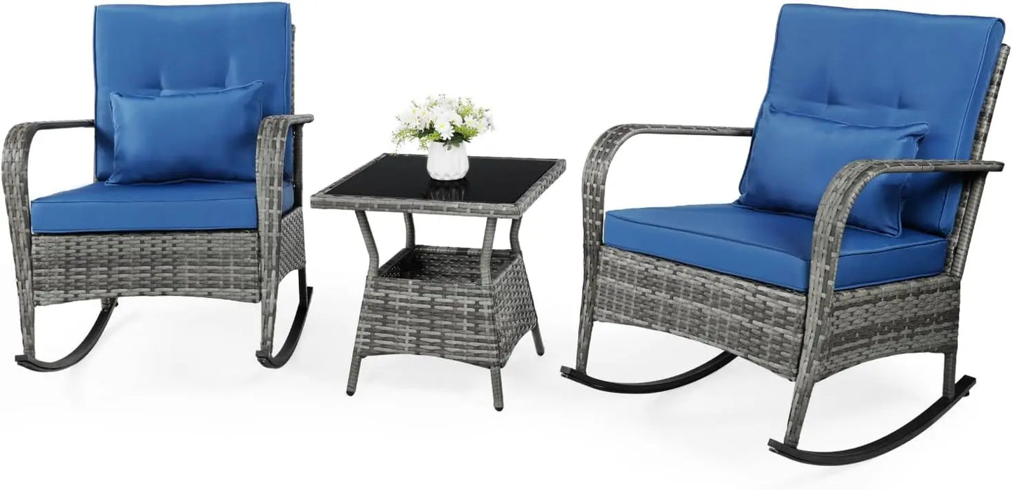 3 Pieces Patio PE Rattan Chair Set, Outdoor