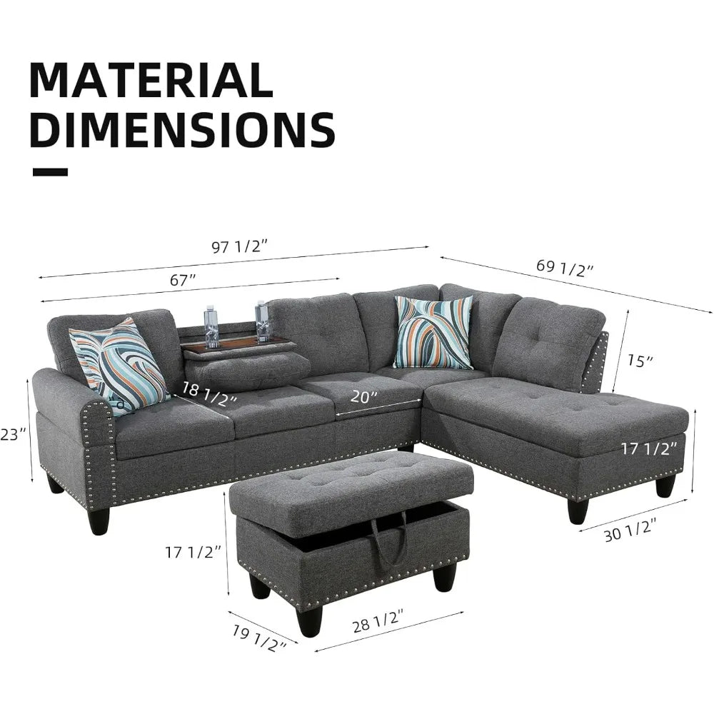 L Shaped Sofa With Ottoman Modern Sectional Couches