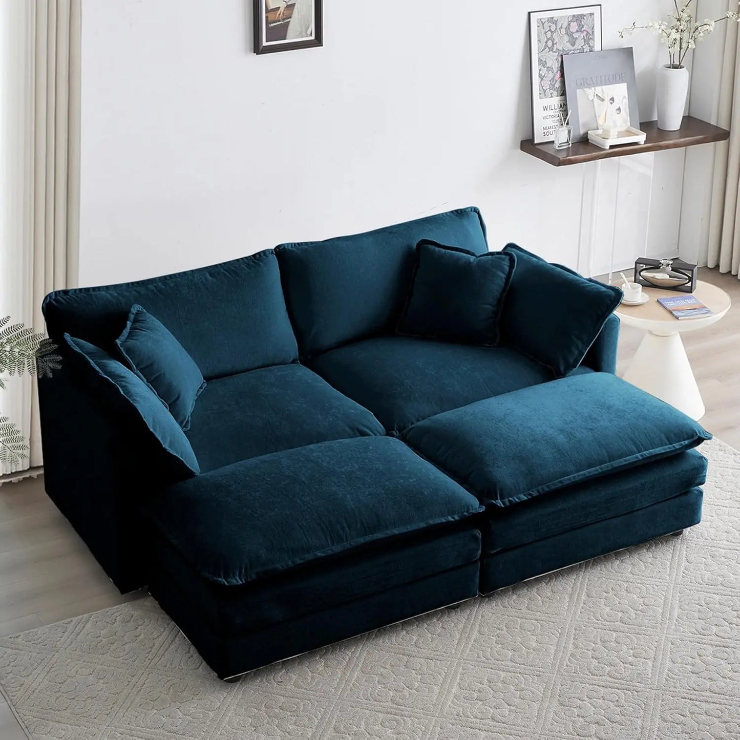 76.7" Deep Seat Sectional Cloud Sofa With 2 Ottomans