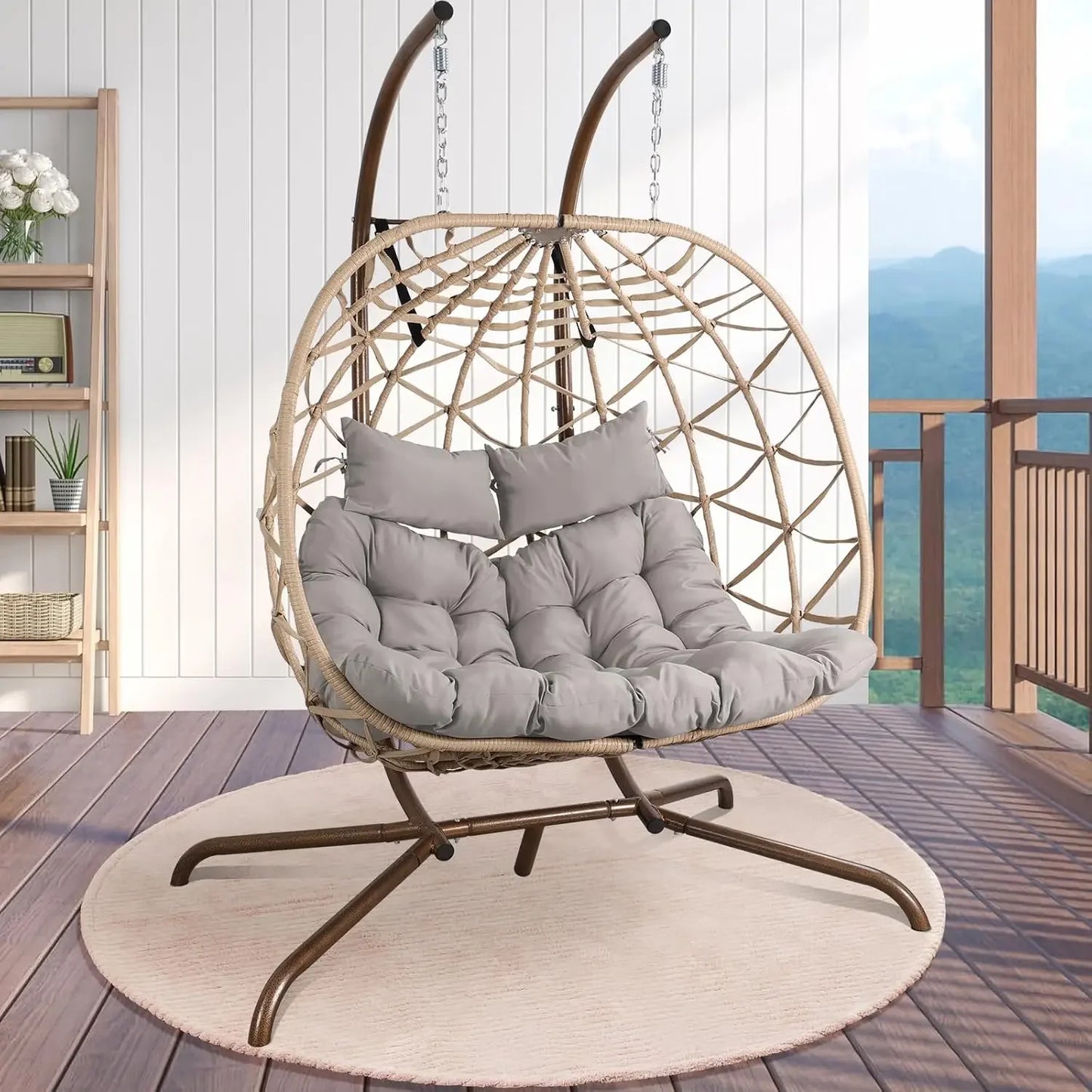 Outdoor Egg Swing Chair With Stand, 2 Person