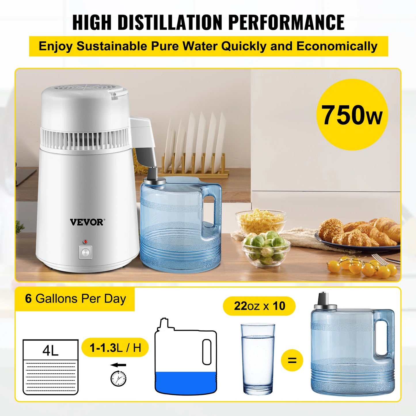 Water Distiller 4L Inner Stainless Steel Water