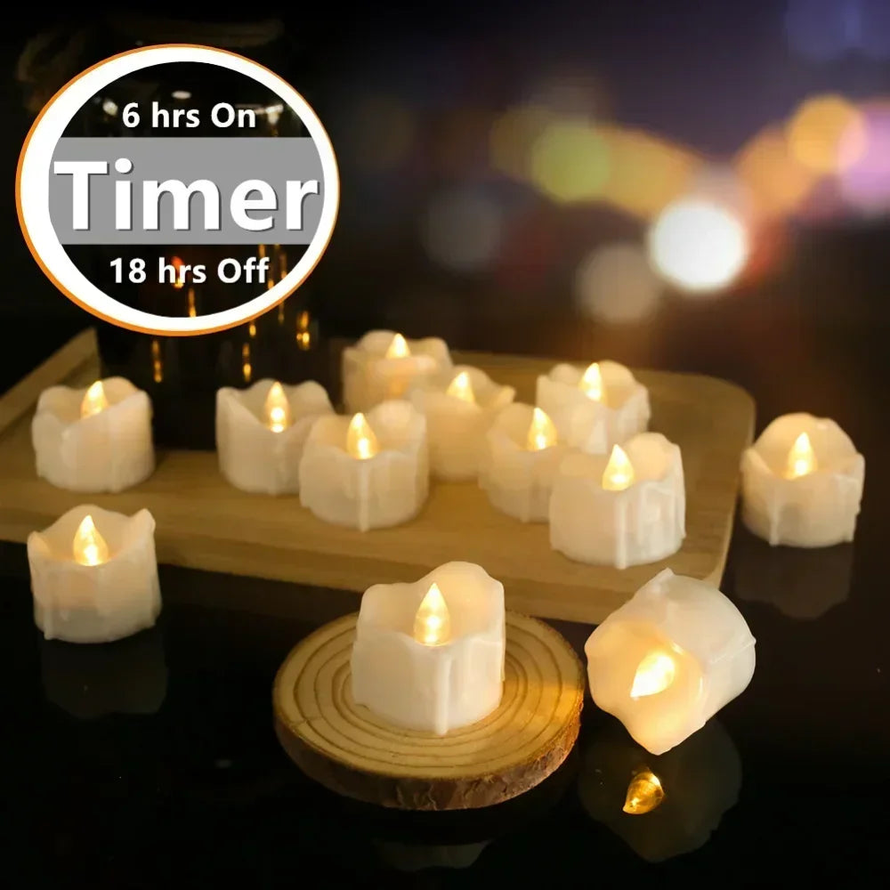 Flameless TeaLights Candles with Cycle Automatically Timer 6 Hours On 18 Hours Off in 24 Hours LED Tea Lights Flickering Candles