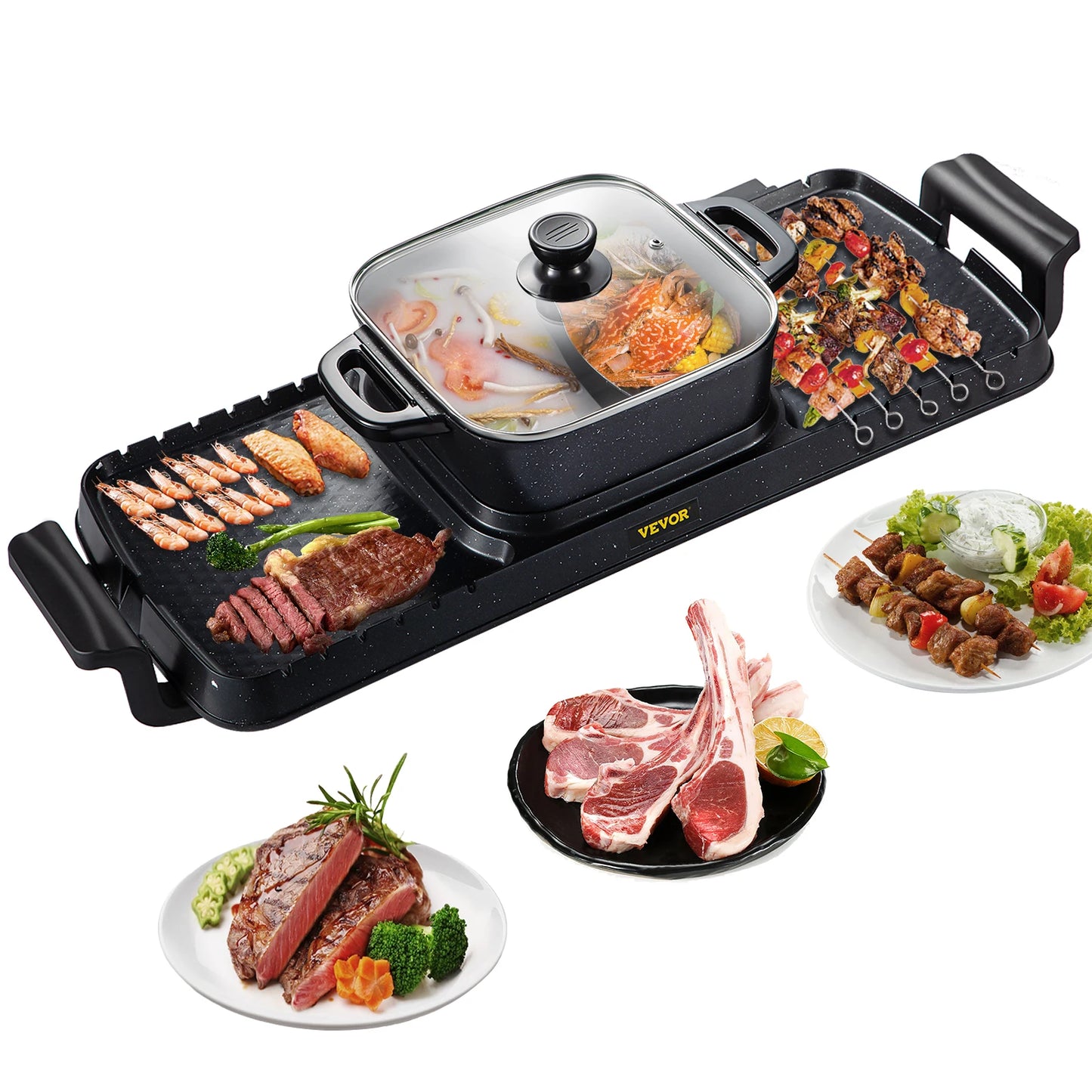 Electric BBQ Pan Grill Hot Pot 2400W Multifunction