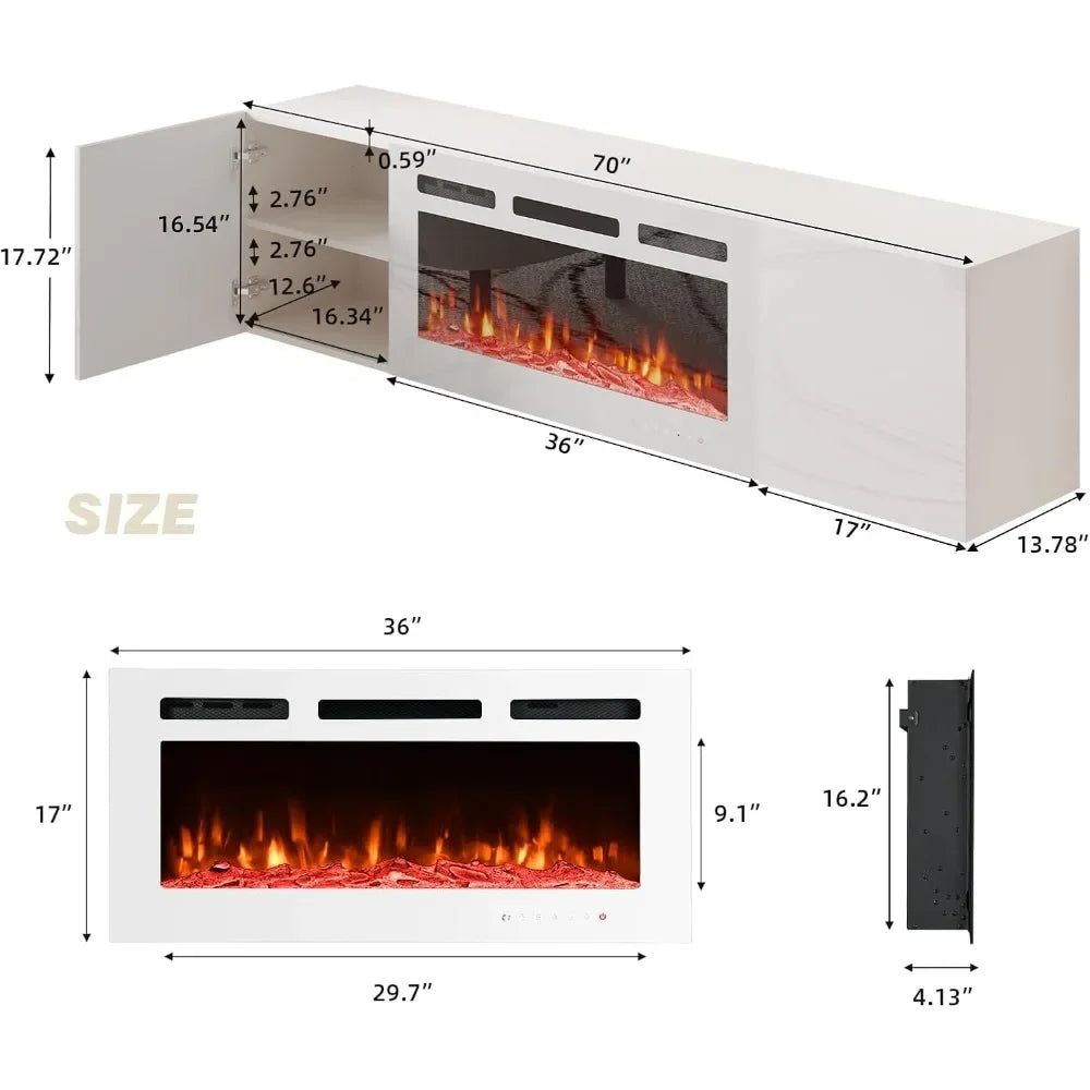 70'' Floating TV Stand With 36'' Electric Fireplace Wall