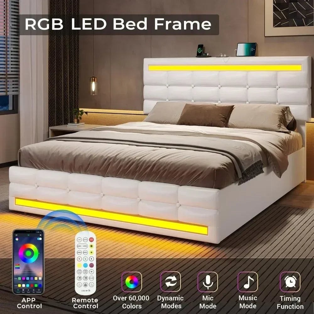 Bed Frame with Drawers, LED Bed Frame