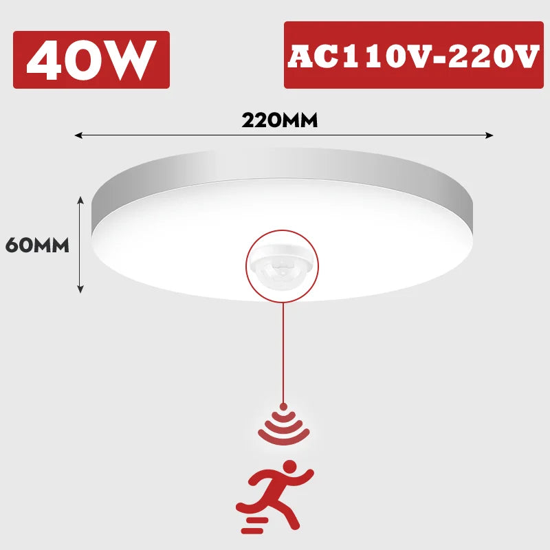 Motion Sensor PIR LED Ceiling Lamp 110V 220V Corridor