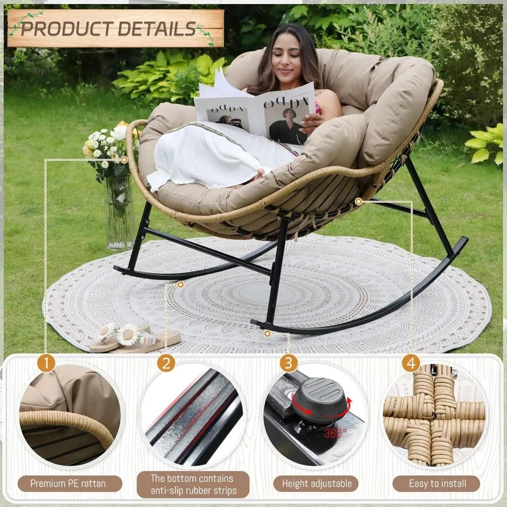 Outdoor  Rocking Chair With Padded Cushion, Oversized