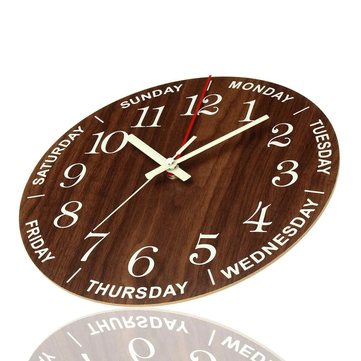 12" Luminous Wall Clock - Silent Wood Design, Non