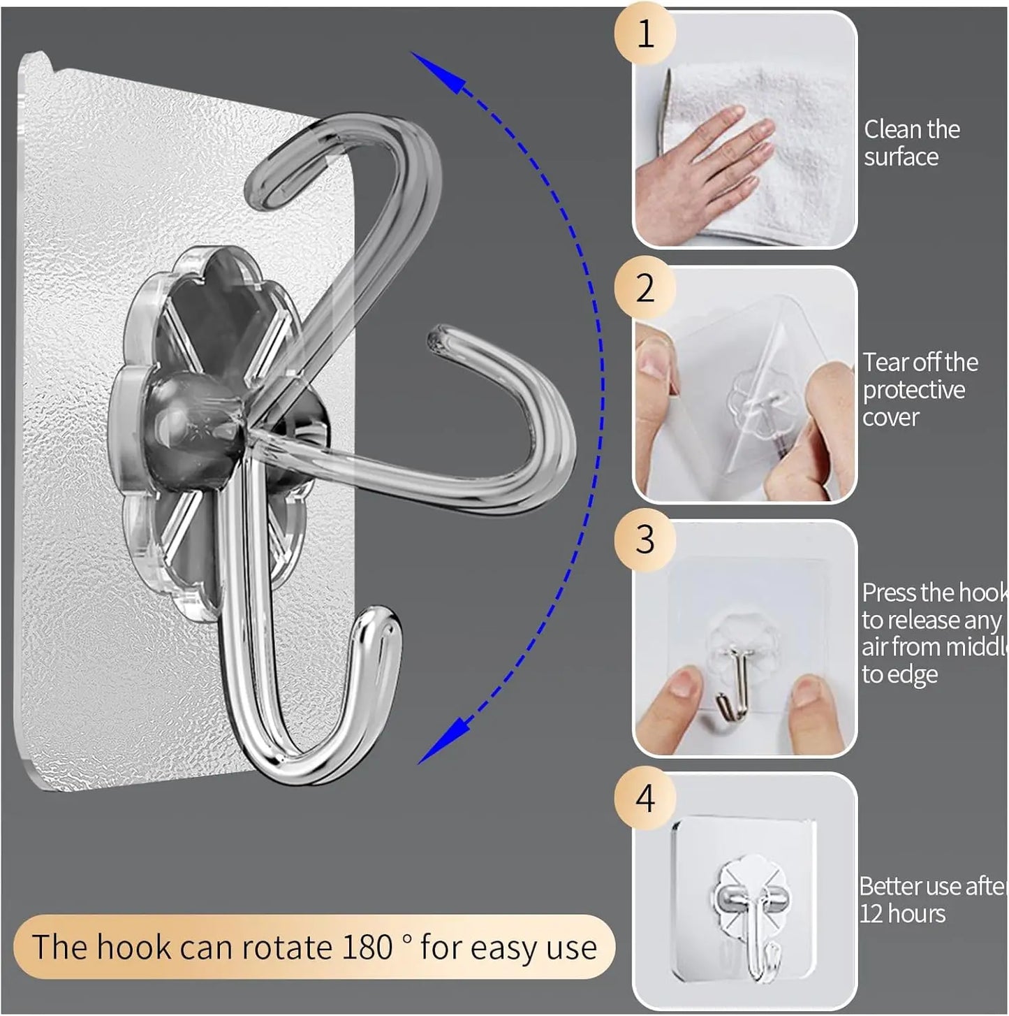 Transparent Stainless Steel Strong Self Adhesive Hooks