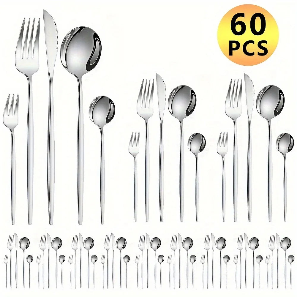 60pcs Stainless Steel - Luxe Golden Cutlery Set