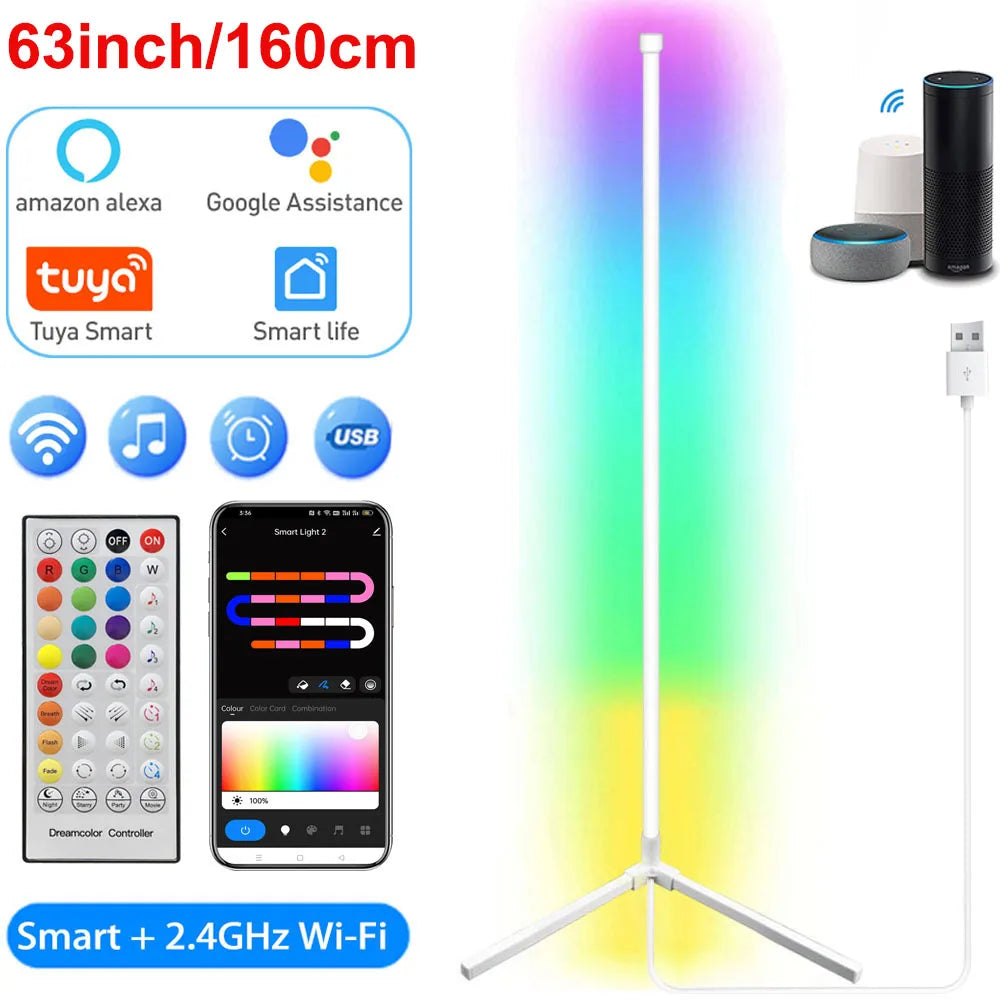 Smart Corner Floor Lamp Dimmable RGB LED Modern