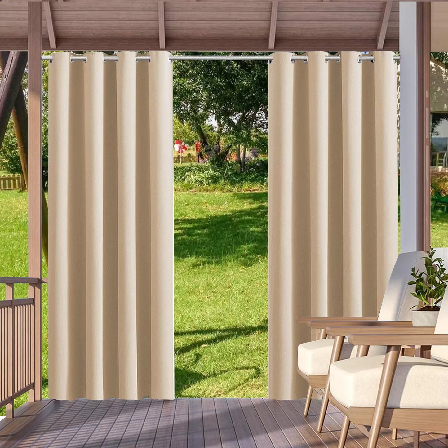 2pcs Outdoor Waterproof Patio Curtains Indoor Blackout Curtain