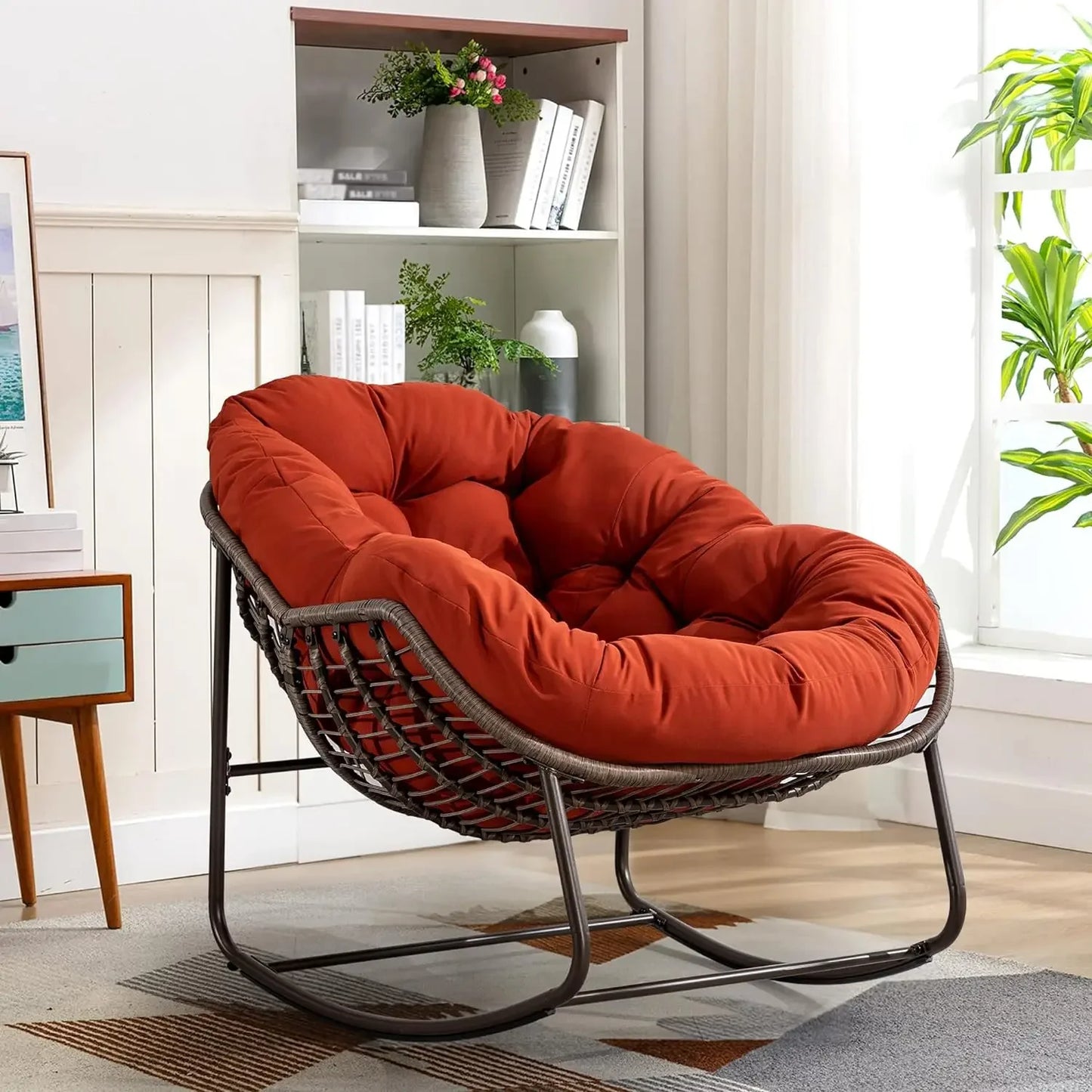 Oversized Rocking Papasan Chair With Thick Cushion