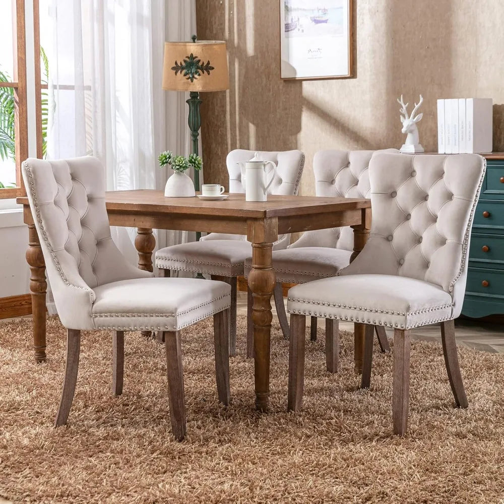 Beige Velvet Dining Chairs Set Of 4, Kitchen