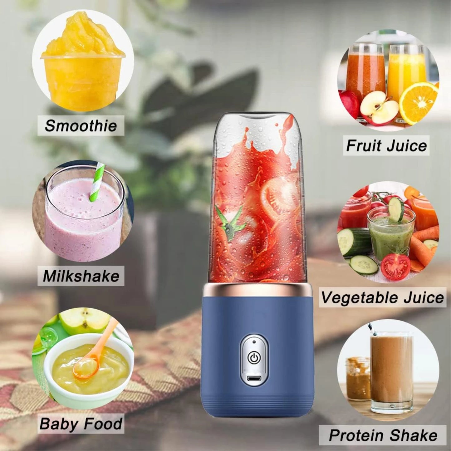 Blue USB Rechargeable Portable Mini Personal Blender