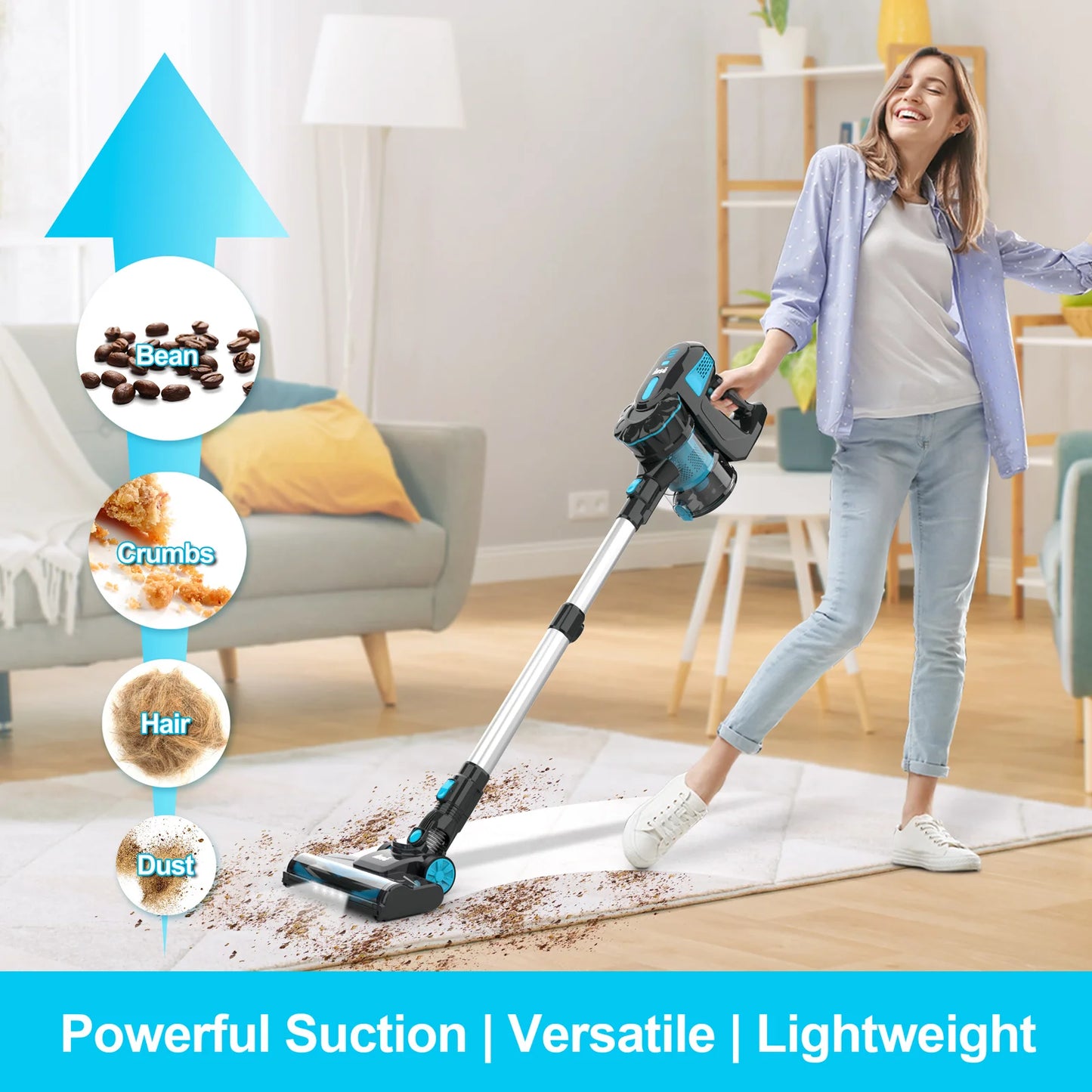 Cordless Vacuum Cleaner, Stick Vacuum Up To