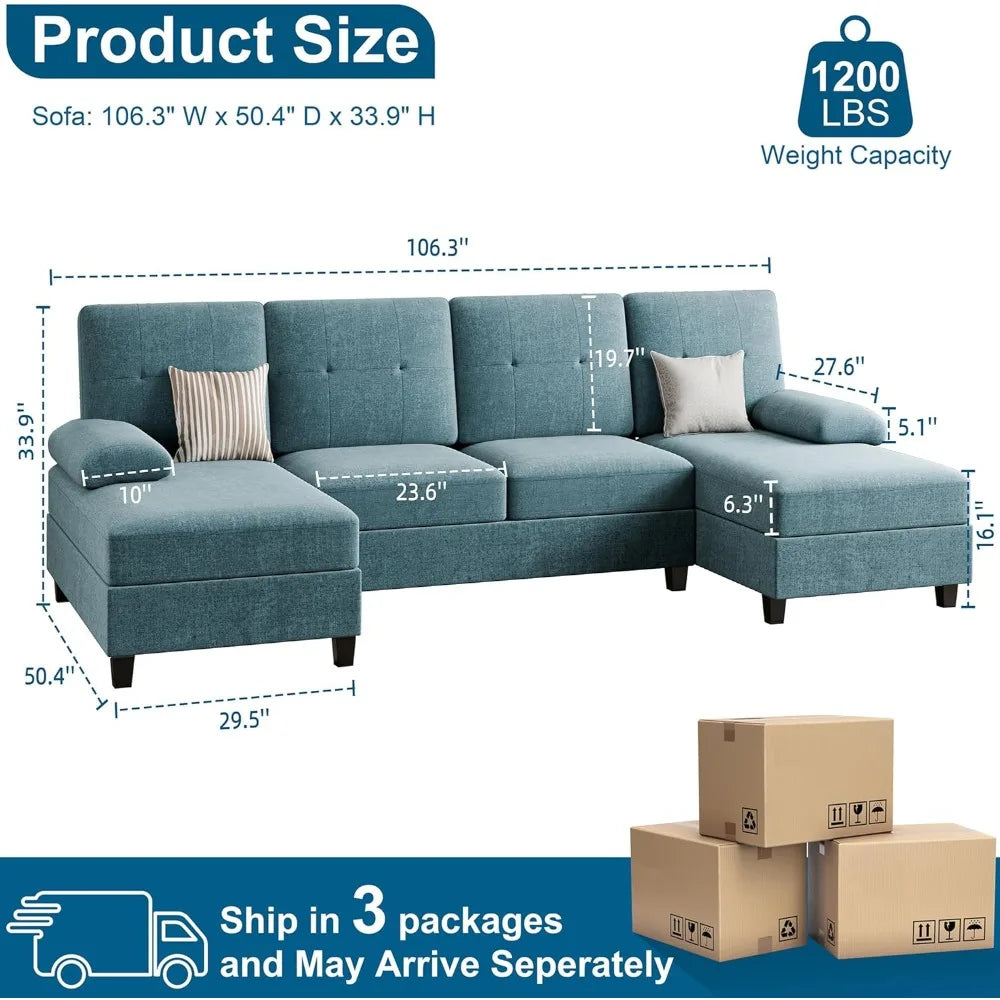 Sectional Sofa Couches For Living Room, 4 Seat