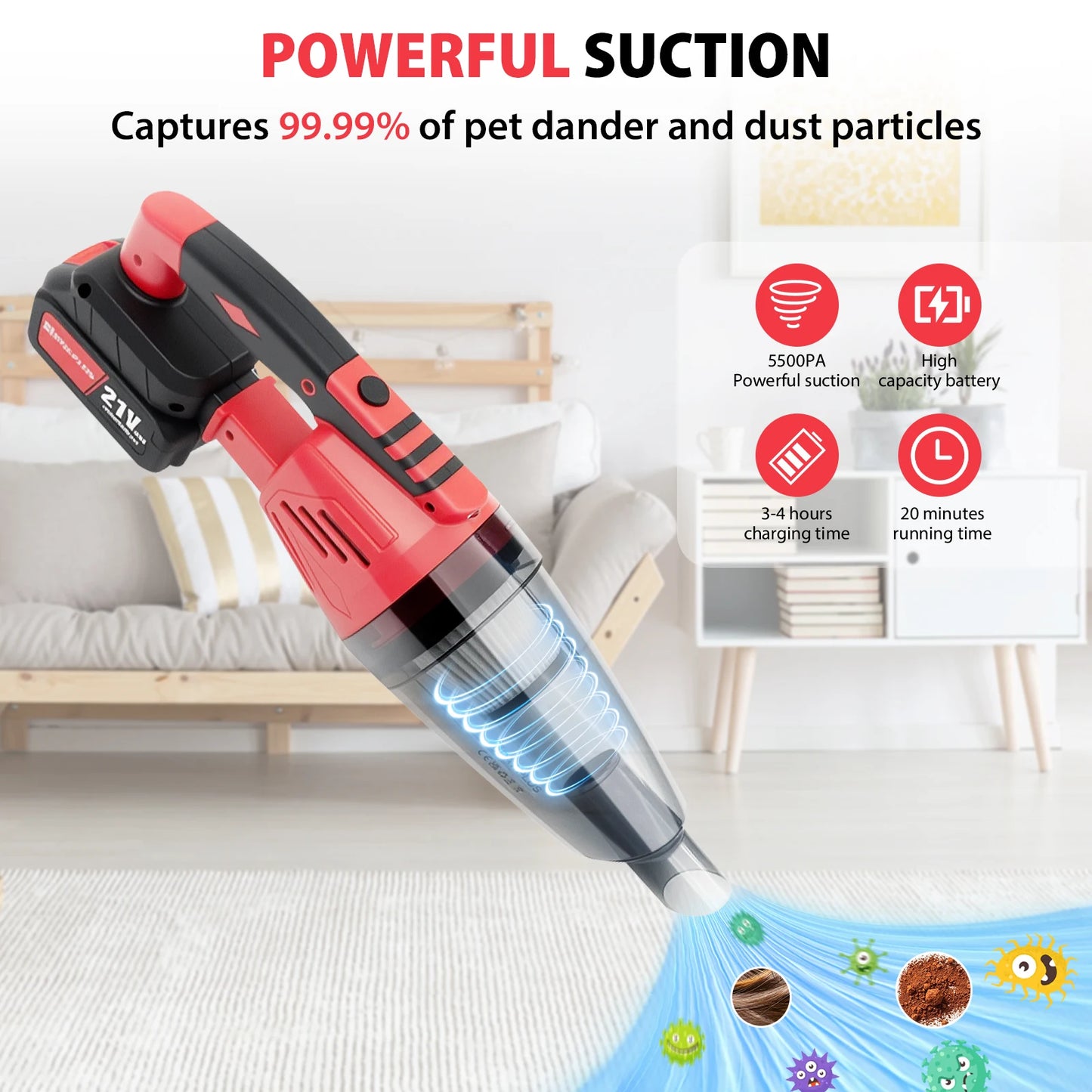 Powerful 3-in-1 Cordless Vacuum Cleaner With Light