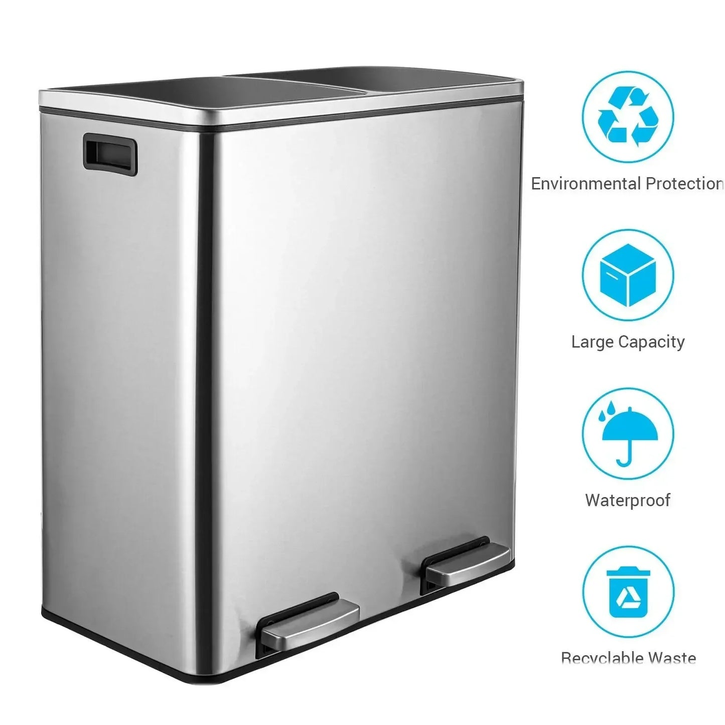 Brushed Stainless Steel 60L/16Gallon Rectangular Hands-Free