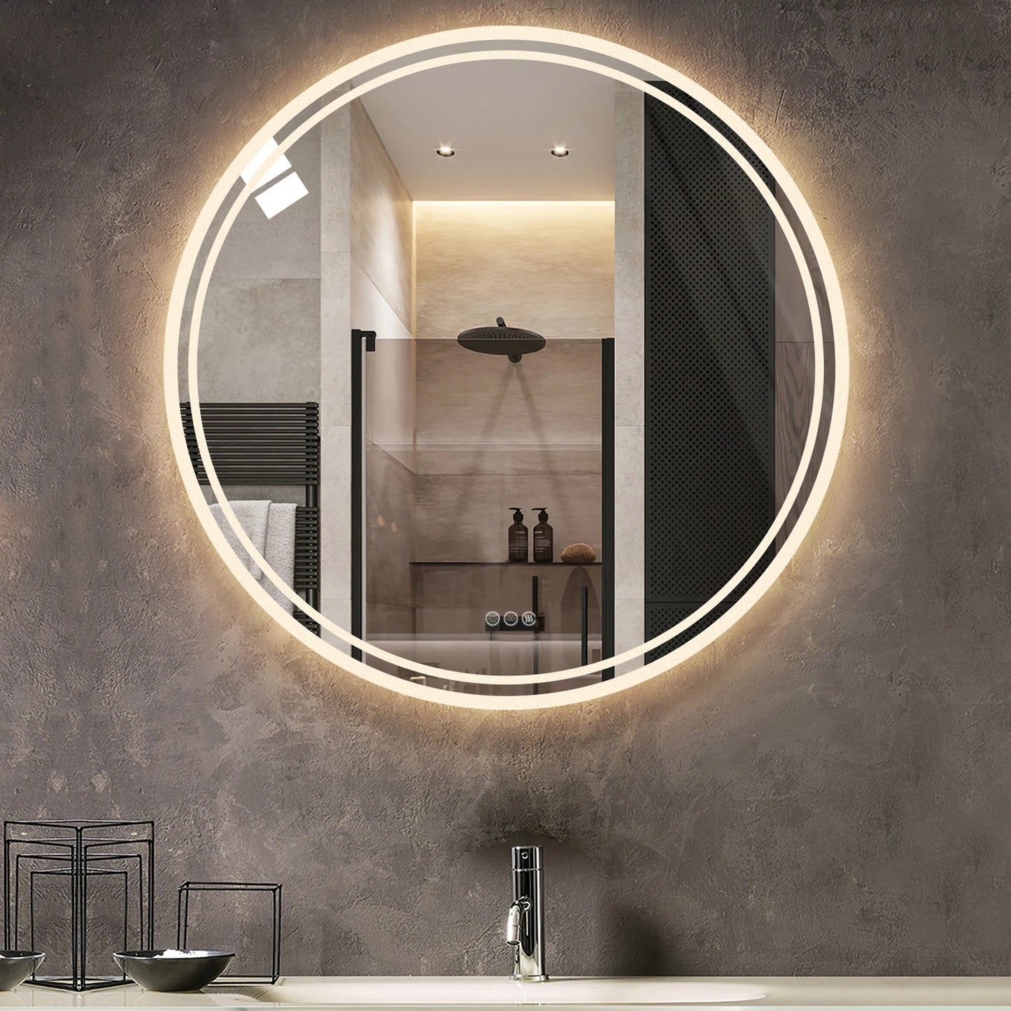 Bathroom Mirror With LED Lights Circle Backlit