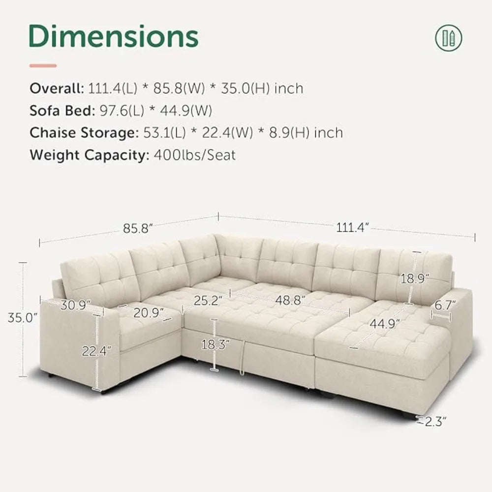 Sleeper Sectional Sofa with Pull Out Bed