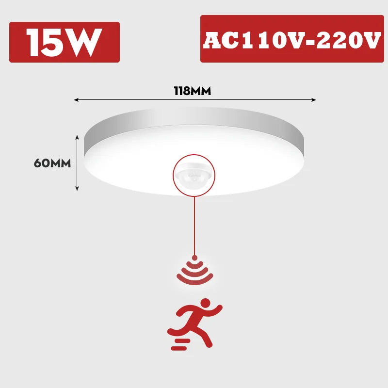 Motion Sensor PIR LED Ceiling Lamp 110V 220V Corridor