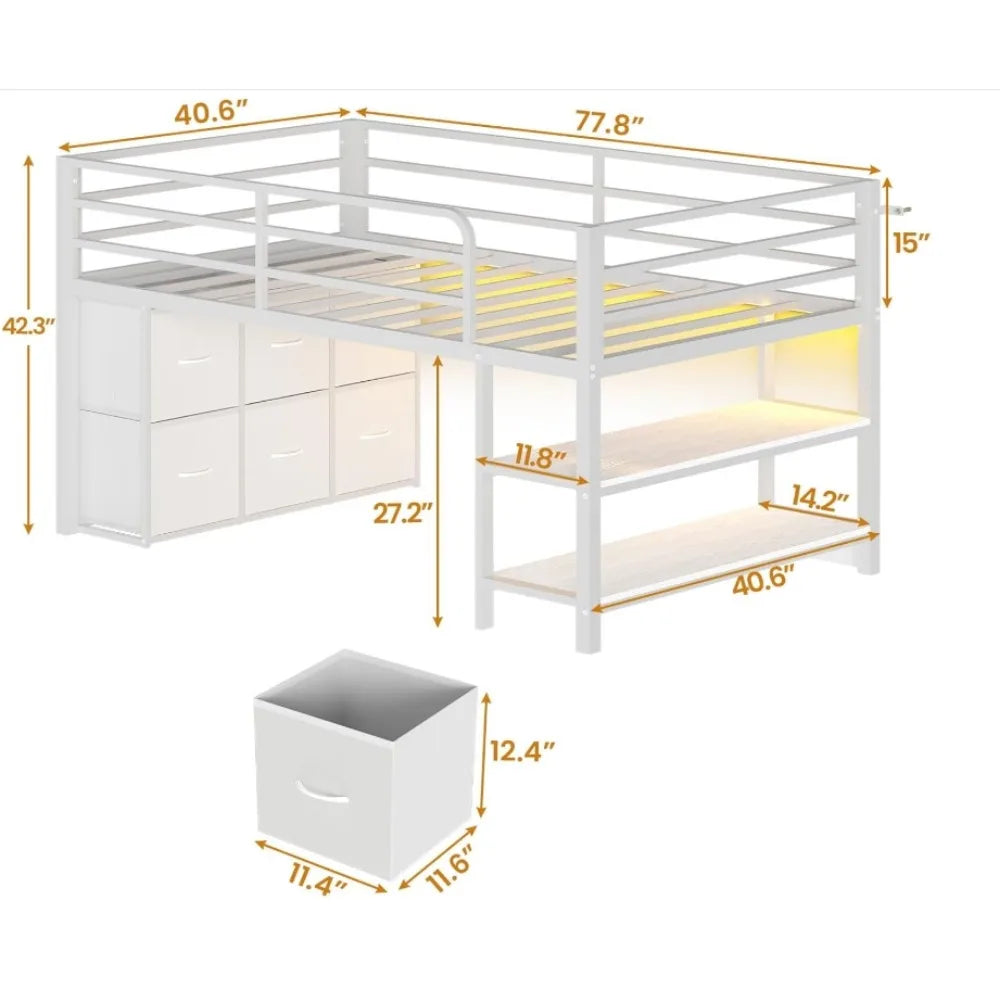 Twin Size Low Loft Bed with Fabric