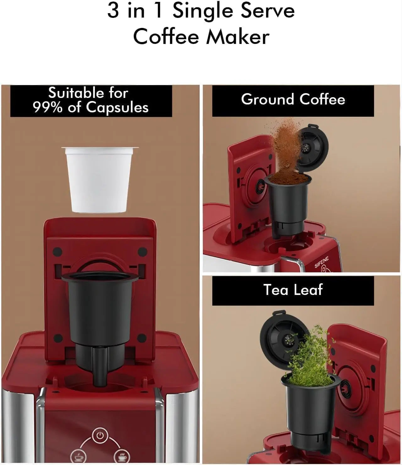 Single Serve Coffee Machine, 3-in-1 Pod Coffee Maker