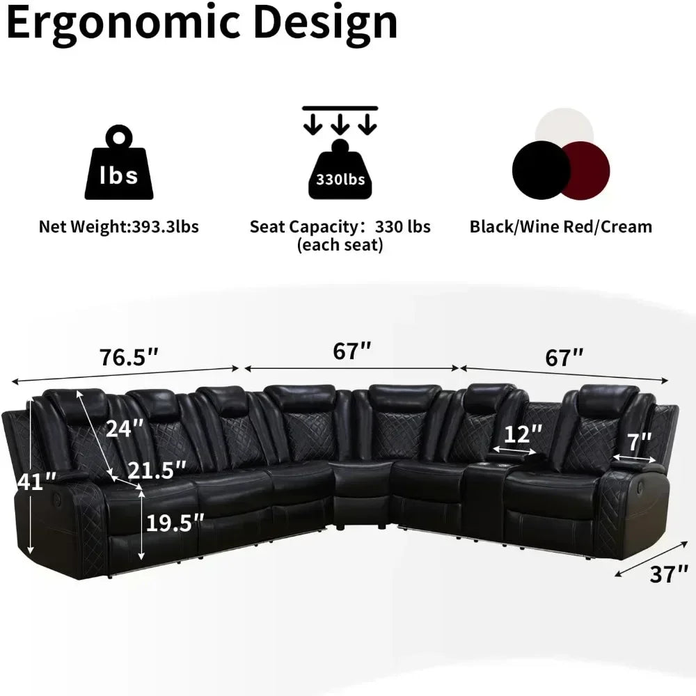 Power Recliner Sofa Sectional Couches With LED