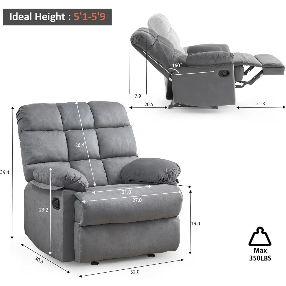 Recliner, Overstuffed Large Manual Rocking Recliners, Upholstered