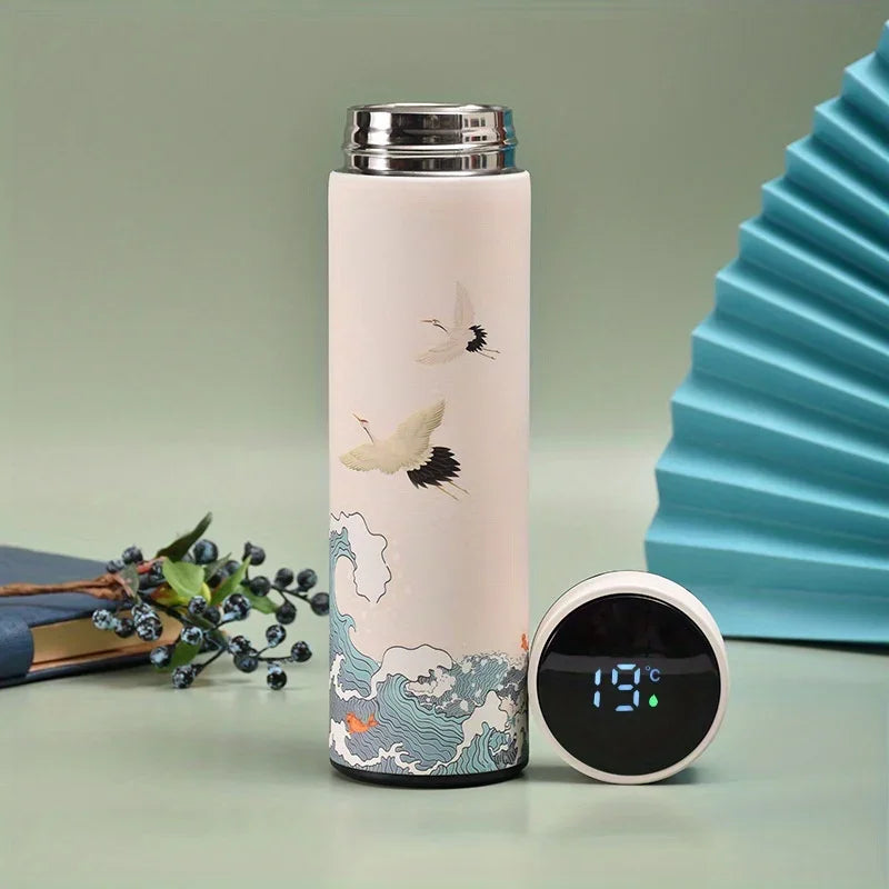 1pc Chinese Style Thermal Water Bottle, Retro Smart