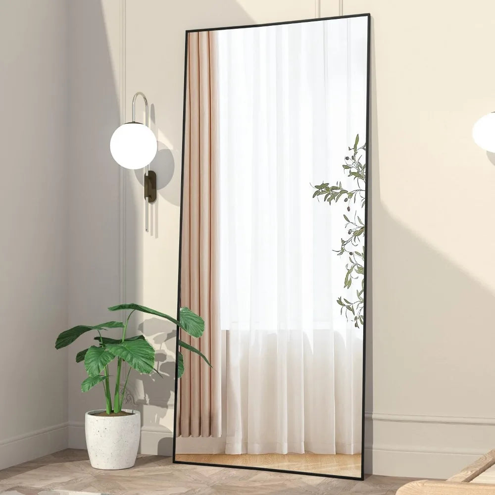 Full Length Mirror 65"x24"Large Black Body Rectangle Mirror Standing Hanging or Leaning Against Wall Aluminum Alloy Frame