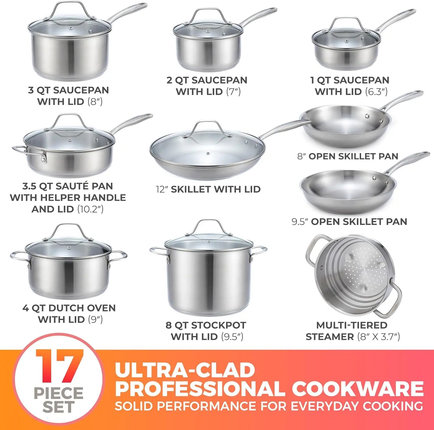 Pots and Pans Set 17-Piece Ultra-Clad