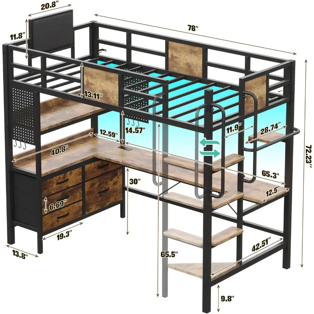 Loft Bed Twin Size with L Shaped