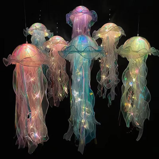 Jellyfish Lamp Portable Flower Lamp Jellyfish Wind Chimes Bedroom Night Light Hanging Lantern Home Decoration Girl Birthday Gift