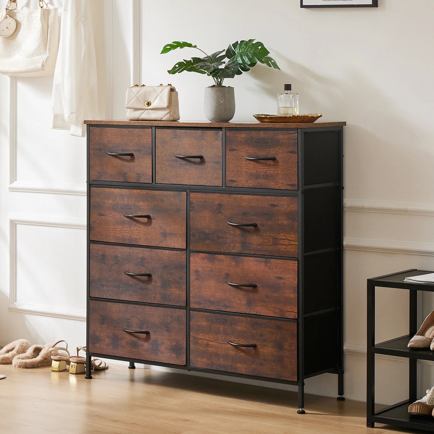 Dresser For Bedroom With 9 Fabric Storage Drawer