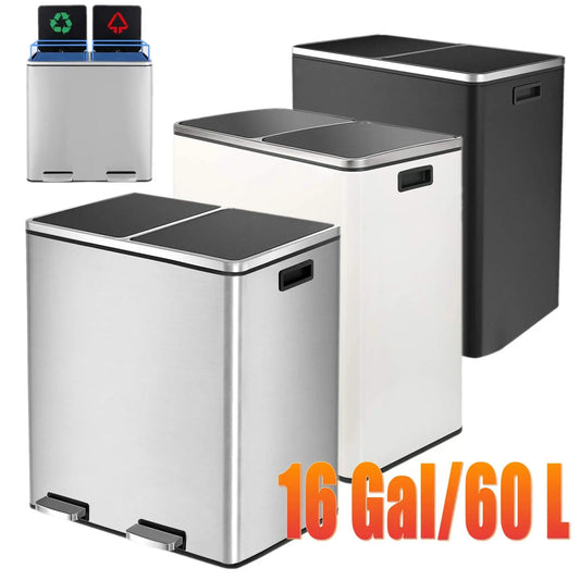 Brushed Stainless Steel 60L/16Gallon Rectangular Hands-Free